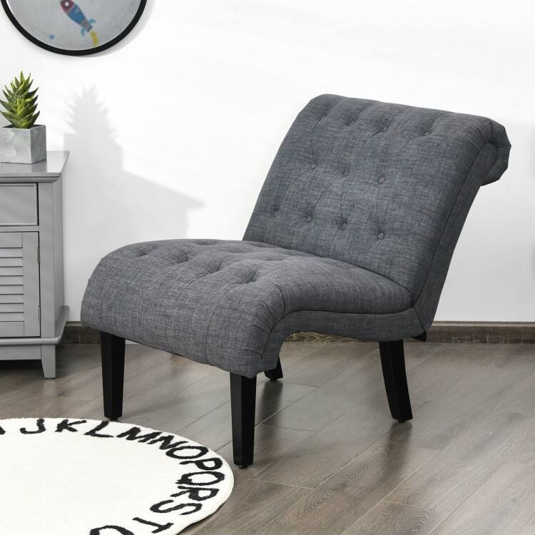 Upholstered Tufted Lounge Chair with Wood Leg - 38.5" x 27.5" x 33" (L x W x H)