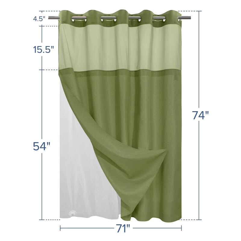 No Hook Slub Linen Texture Shower Curtain with PEVA Snap-in Liner
