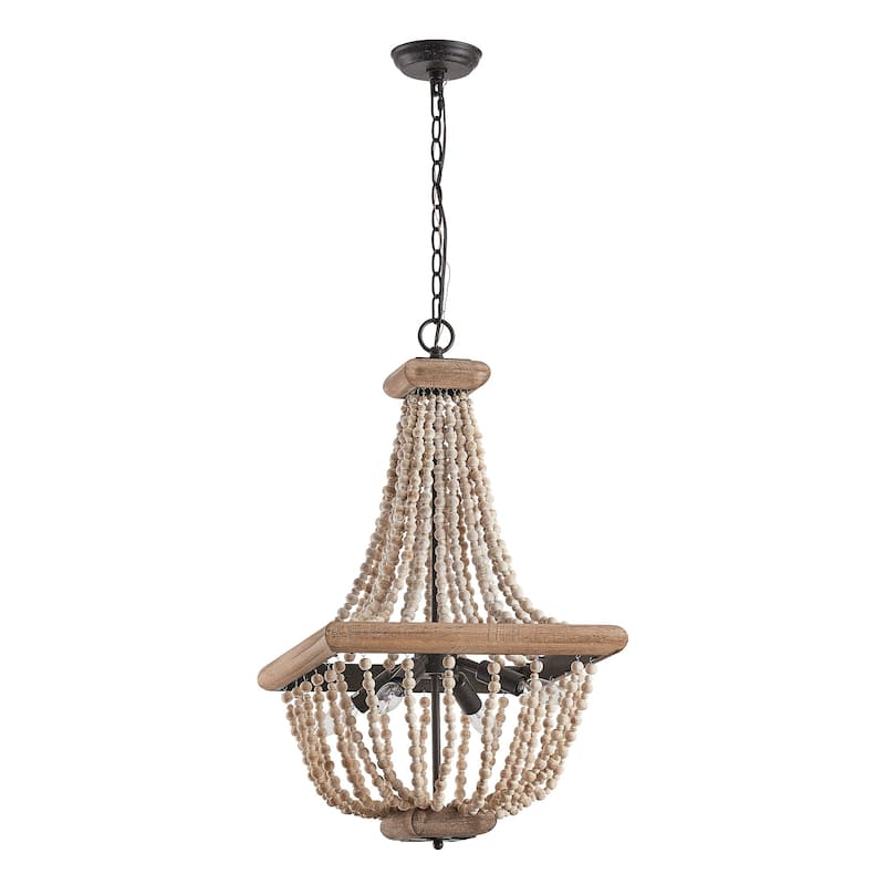 Farmhouse Aged Wooden Beaded 4-Light Chandelier