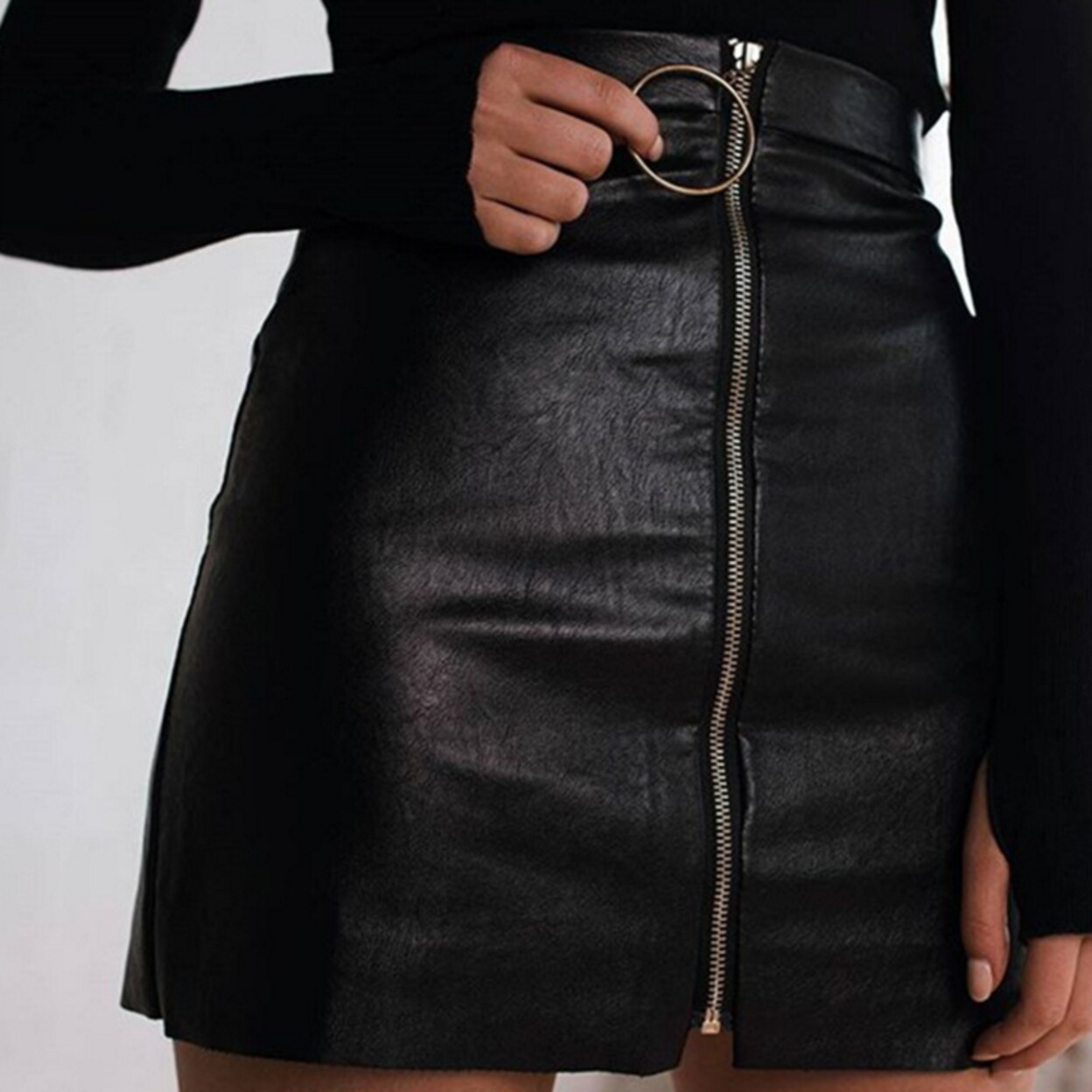 Shop Autumn Winter Above Knee Black Pu A Line Skirts Zipper Wine