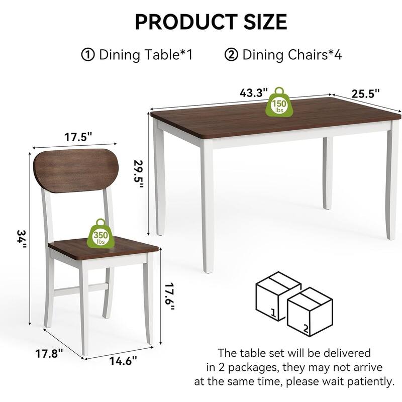 Dining Table Set for 4, 5 Pieces Kitchen Table Set with Solid Wood Legs