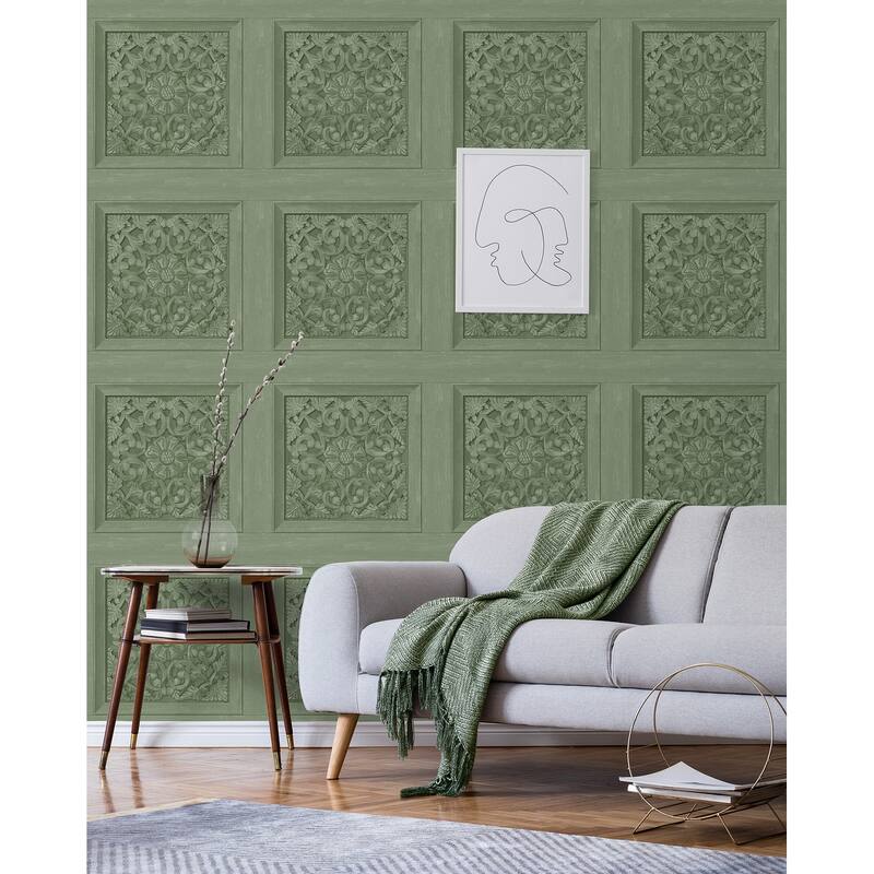 Fine Decor Albie Moss Carved Panel Wallpaper