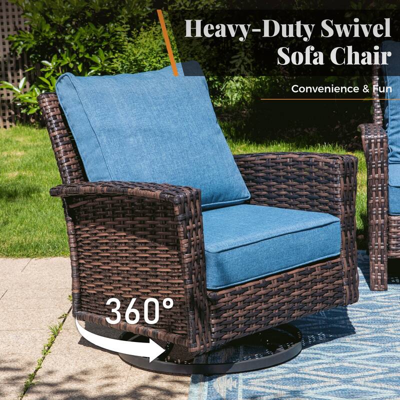 MAISON ARTS Patio Wicker Sofa Conversation Set with 50,000 BTU Fire Pit Table , Oversize Seat with 5.5'' Thick Padded Cushion