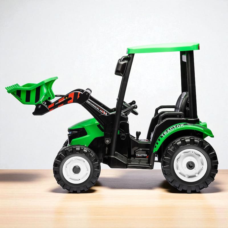 24V Kids Ride On Tractor with Remote Control, Electric Pedal Car with Trailer, Working Loader & Backhoe Digger