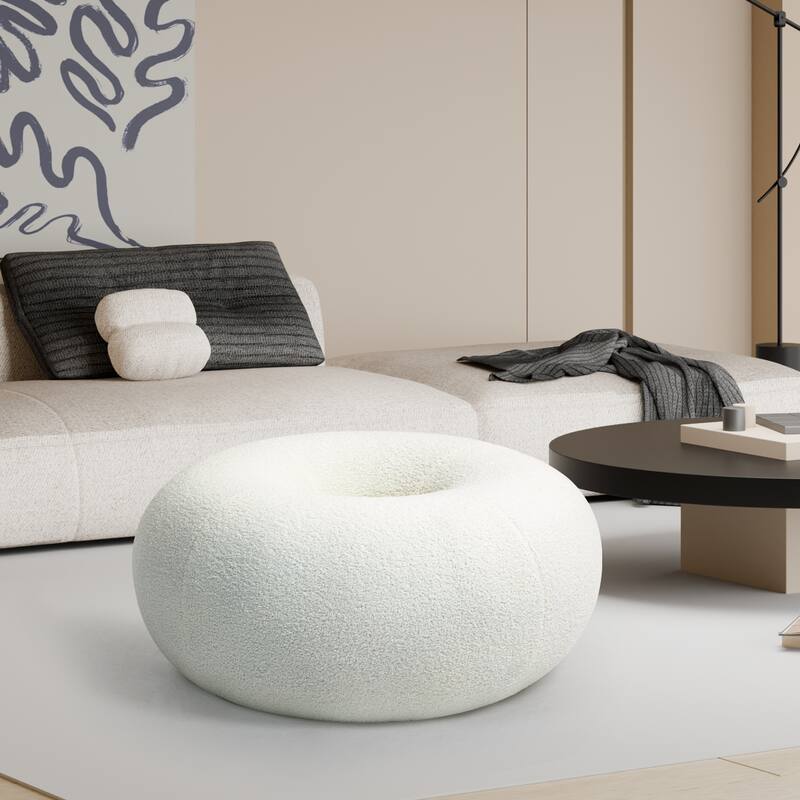 XINMICS 29.7" Donut Teddy Fleece Fabric Pouf Ottoman
