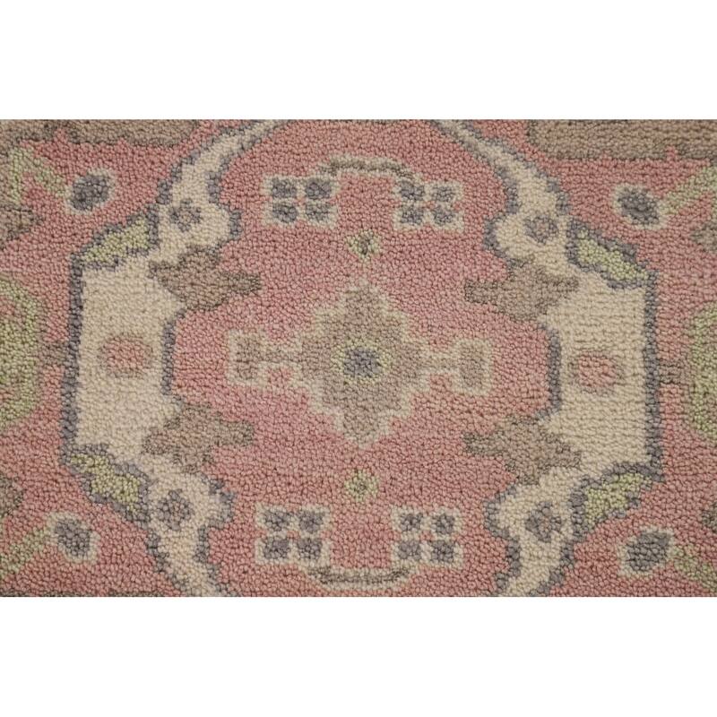 Light Pink Transitional Oushak Runner Rug Handmade Wool Carpet - 2'7"x 9'9"