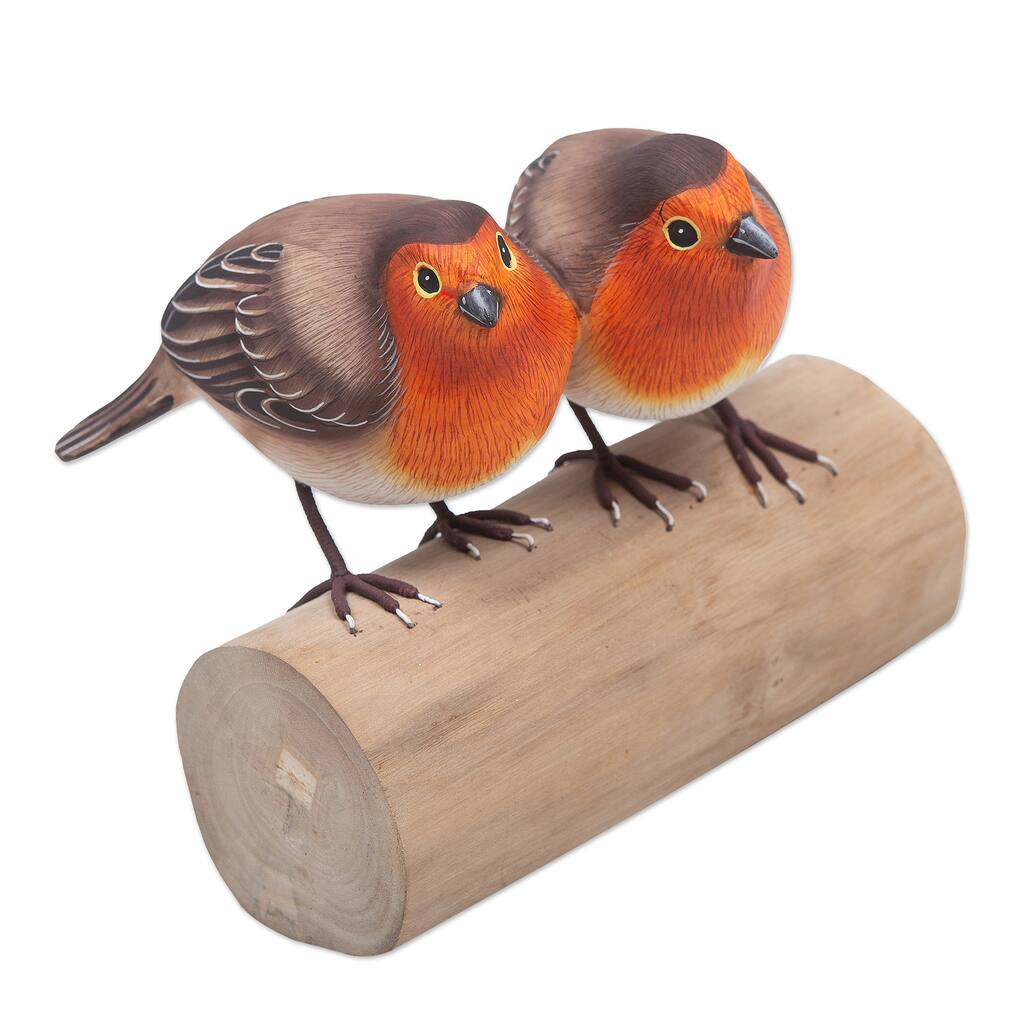 Novica Handmade Robins Best Friend Wood Statuette