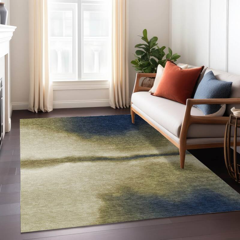 Machine Washable Indoor/ Outdoor Modern Landscape Chantille Rug