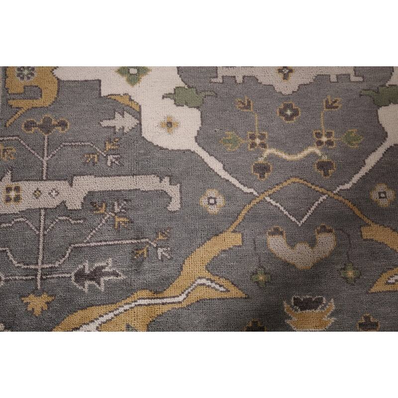 Transitional Gray Oushak Indian Rug Hand-Knotted Wool Carpet - 7'11"x 9'9"