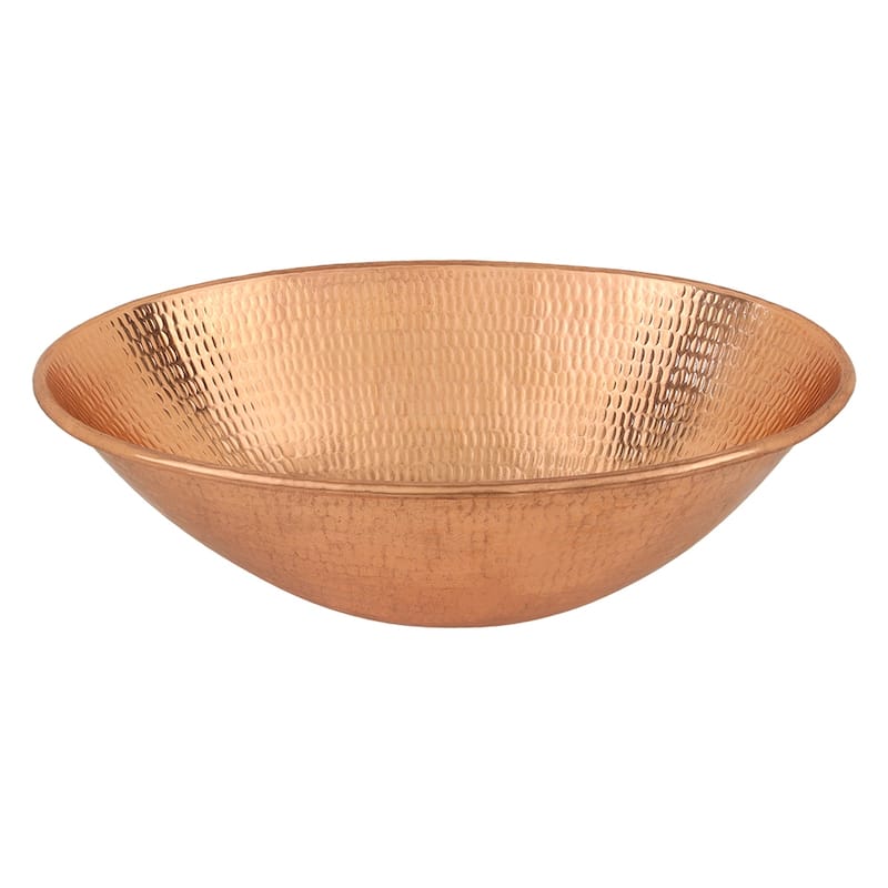 17" Oval Wired Rim Vessel Hammered Copper Sink in Polished Copper, Matching Drain and Accessories