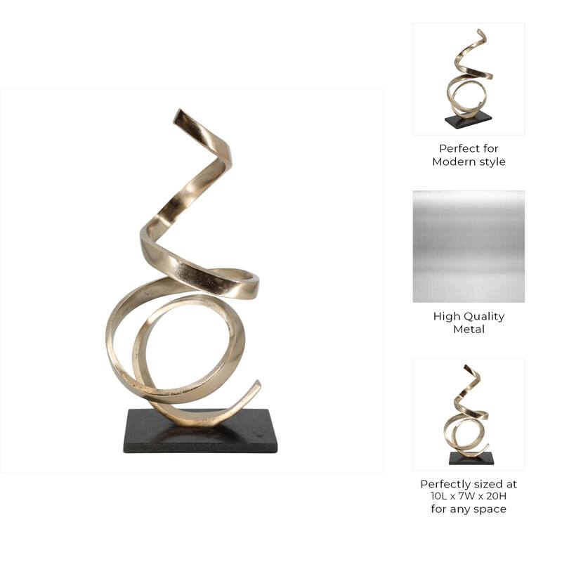 Metal and Marble Spiral Sculpture Modern Decorative Accent - 20" Gold - 10" x 7" x 20"