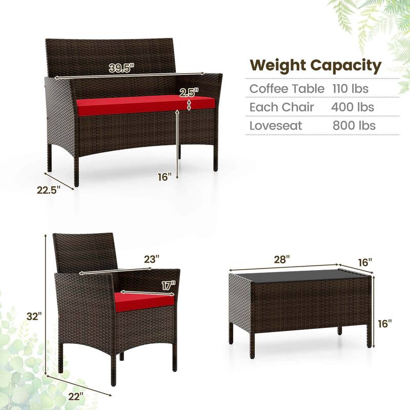 Costway 4 PCS Patio Furniture Set with Washable Cushions and Tempered - See Details