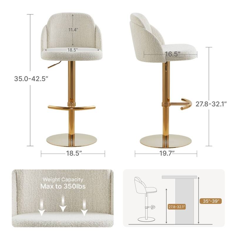 Spruce & Spring Joseph Modern Adjustable Swivel Counter Bar Stools with Back and Arched Footrest