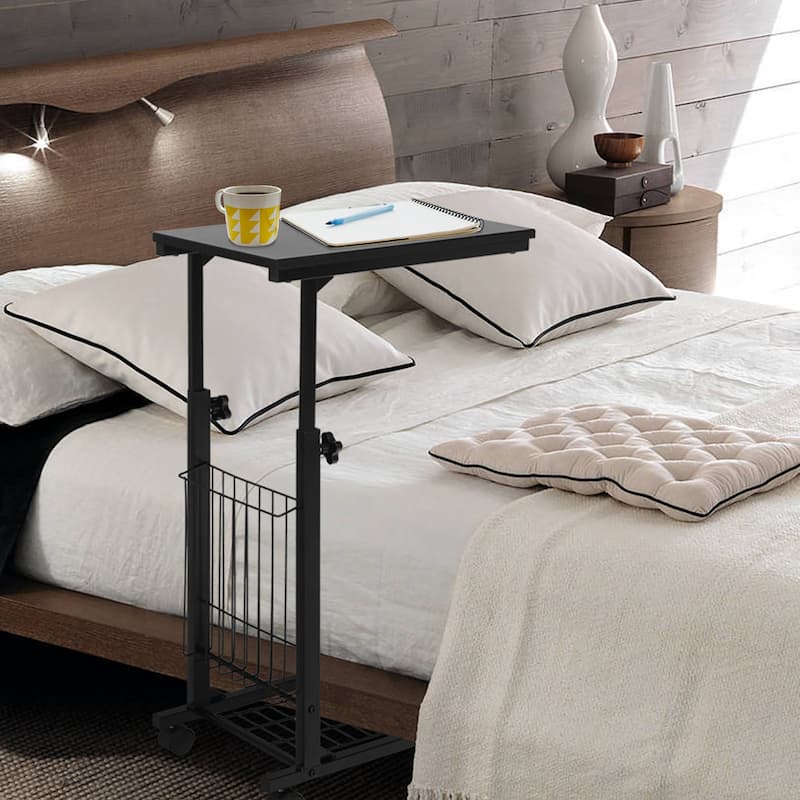 Rolling Height Adjustable C Table Mobile Couch Desk Sofa Side Table