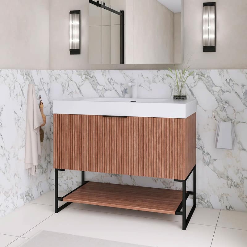 Freestanding Bathroom Vanity with White Integrated Solid Surface Sink