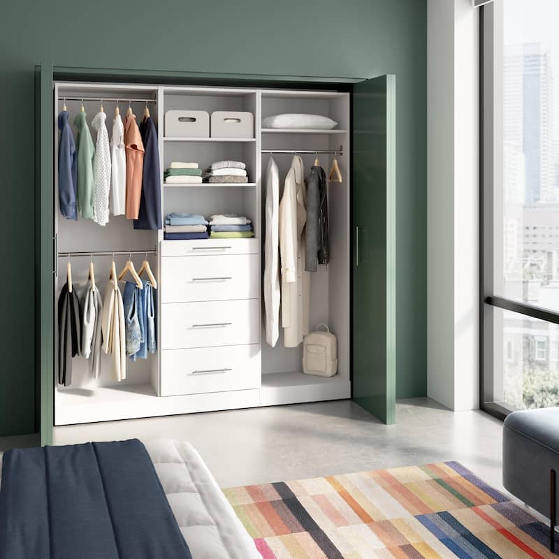 Bestar Florence 75W x 16D Closet System with Rods, Drawers, Slab - White