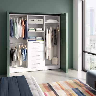 Bestar Florence 75W x 16D Closet System with Rods, Drawers, Slab