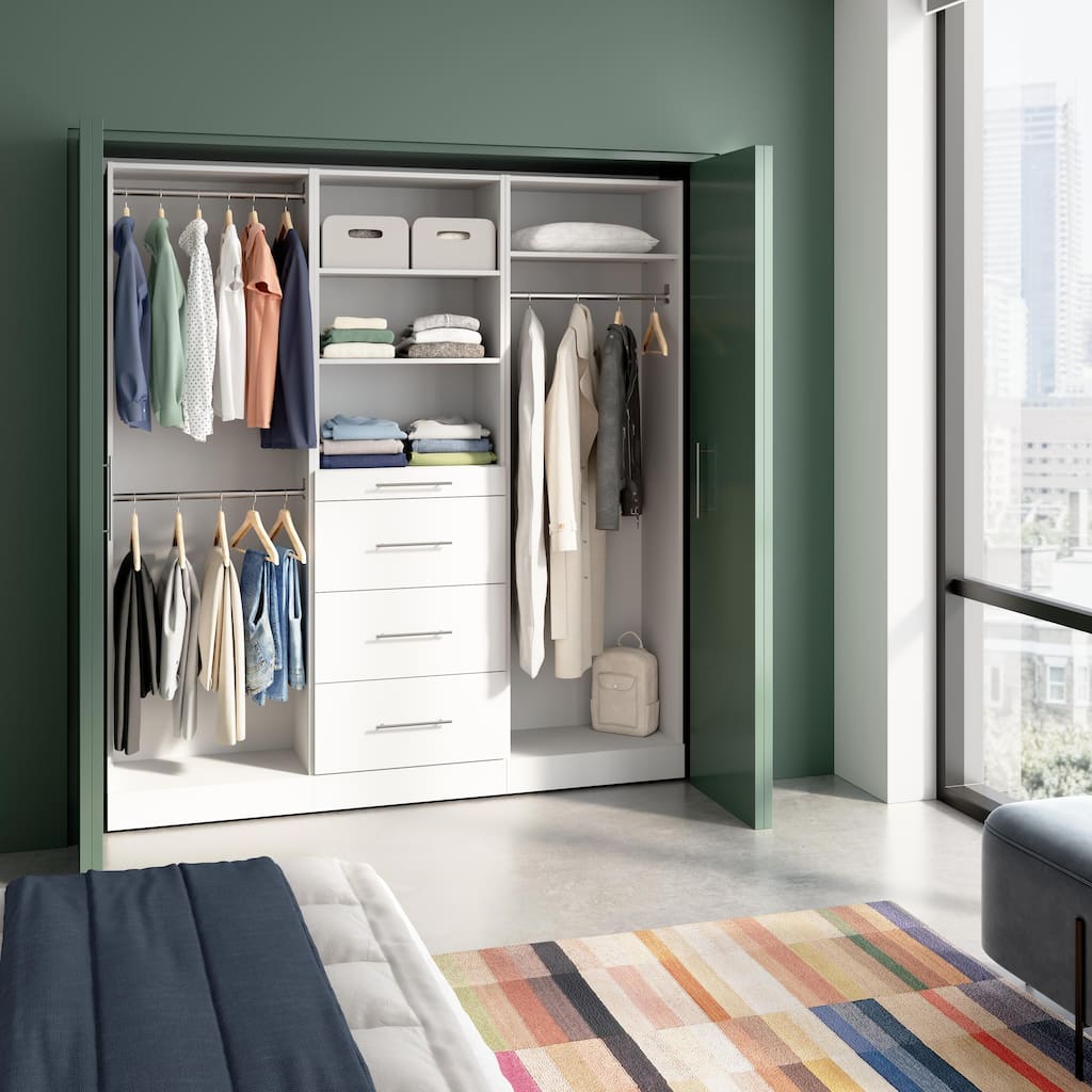 Bestar Florence 75W x 16D Closet System with Rods, Drawers, Slab