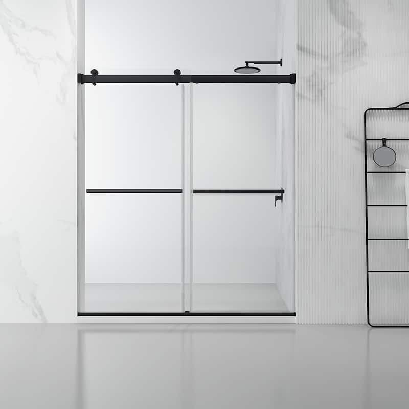 Spezia 68" W x 76" H Sliding Frameless Shower Door in Matt Black
