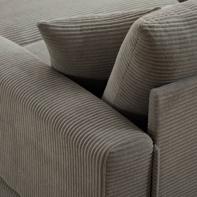 2 Pieces Corduroy Sectional Couch Covers with 2 Pillows, Grey