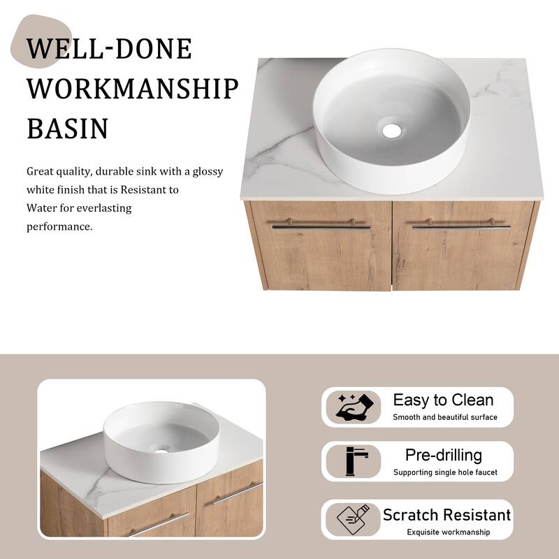 Beingnext 24"/30" Single Bathroom Vanity with Sink, Floating Bathroom Vanity with 2 Soft Close Doors