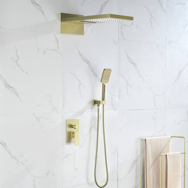 9-in Wall Mounted Shower System with Square Rain Shower Head - Brushed Gold
