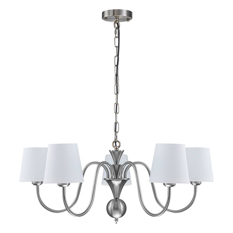 Starsky 5-Light Brushed Nickel with White Glass Shade Chandelier