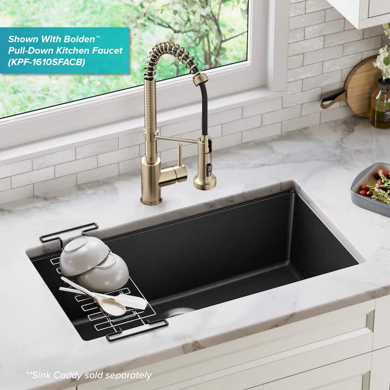 KRAUS Granite Black Onyx 31 inch 1-Bowl Undermount Kitchen Sink