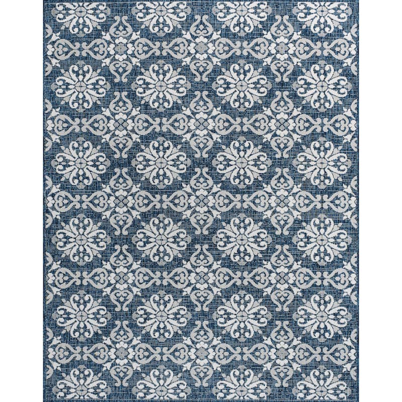 JONATHAN Y Maribel Traditional Mediterranean Tile Design Indoor/Outdoor Area Rug - 5 X 8 - Navy/Cream