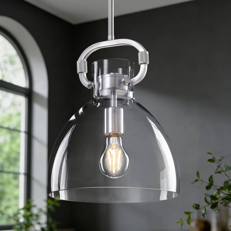 Starsky 1-Light Industrial Pendant With Glass Shade - Nickel