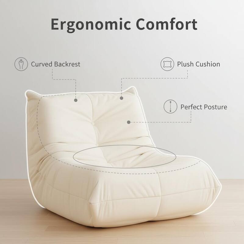 Corduroy Upholstered Oversized Ergonomic Curved Design Button-Tufted Comfy Bean Bag Lazy Sofa for Living Room