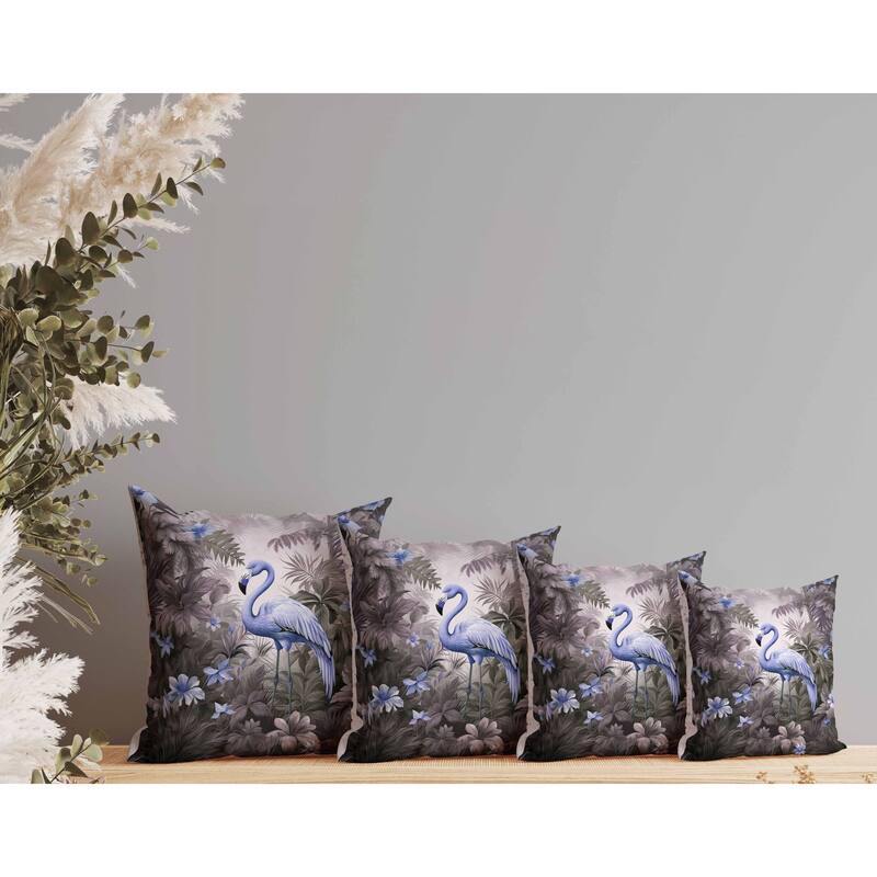 Tropical Flamingo Haven Indoor/Outdoor Reversible Throw Pillow Purple and Blue