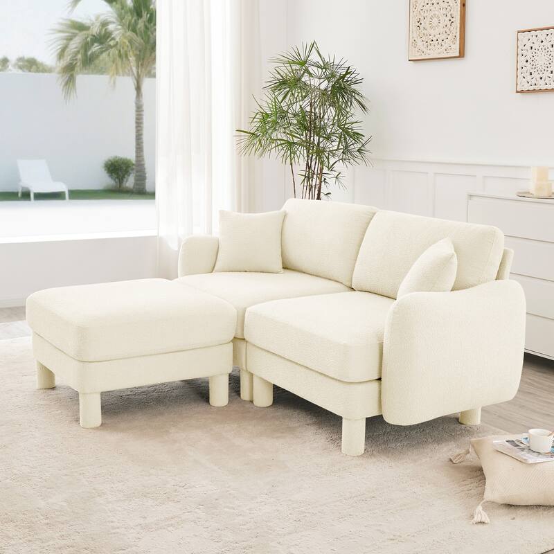 2-seater Loveseat Sofa Couch With Distinctive Shell-shaped Armrests And Removable Ottoman