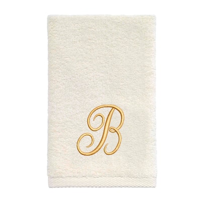 Avanti Linens Ivory/Gold Script Monogram Fingertip Towel Letter B - Fingertip Towel