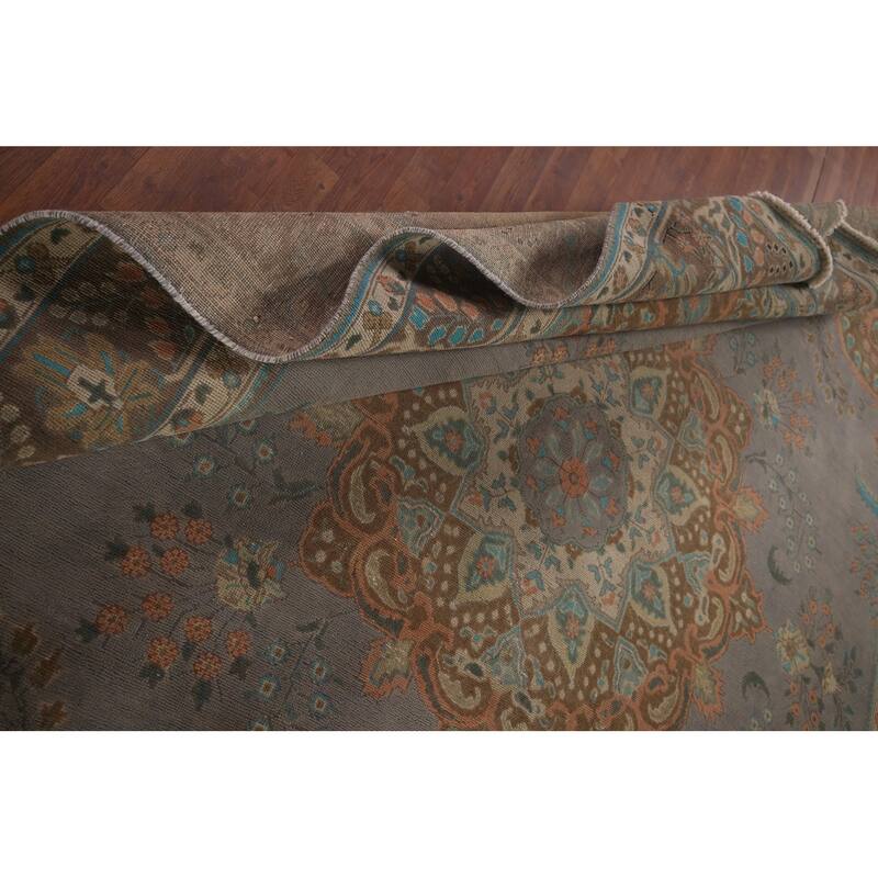 Tabriz Persian Vintage Rug Hand-Knotted Traditional Gray Wool Carpet - 9'5"x 12'4"