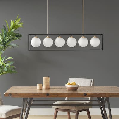 Helena 6-Light Frosted Glass Globe Linear Chandelier for living room,bedroom,and dining room