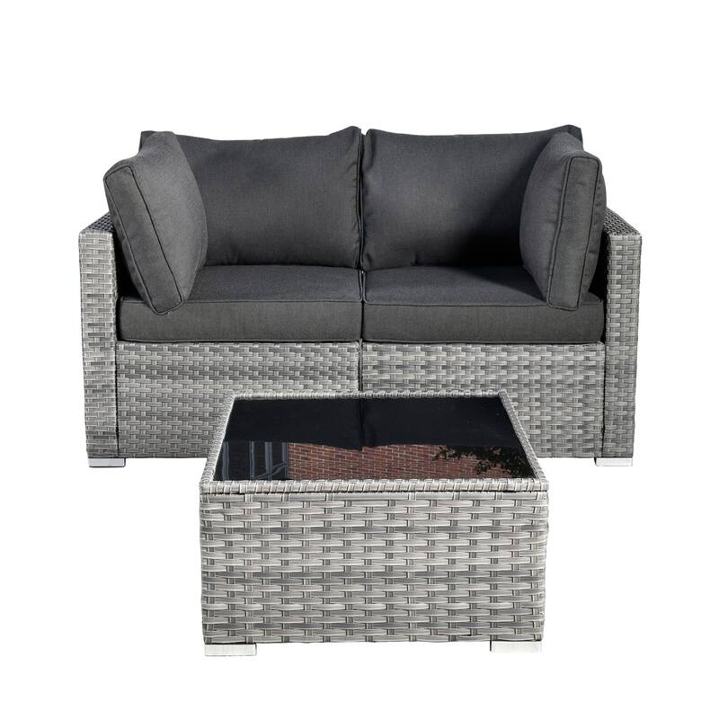 HOOOWOOO 3-piece Patio Wicker Outdoor Sofa Set with Coffee Table