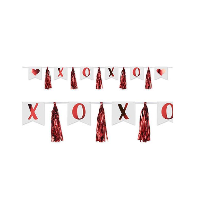 12 Piece White and Red Shinning Xoxo Tassel Streamer Banner 13"