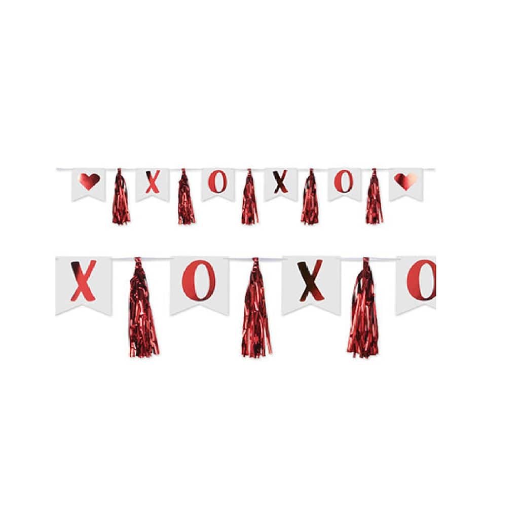 12 Piece White and Red Shinning Xoxo Tassel Streamer Banner 13"