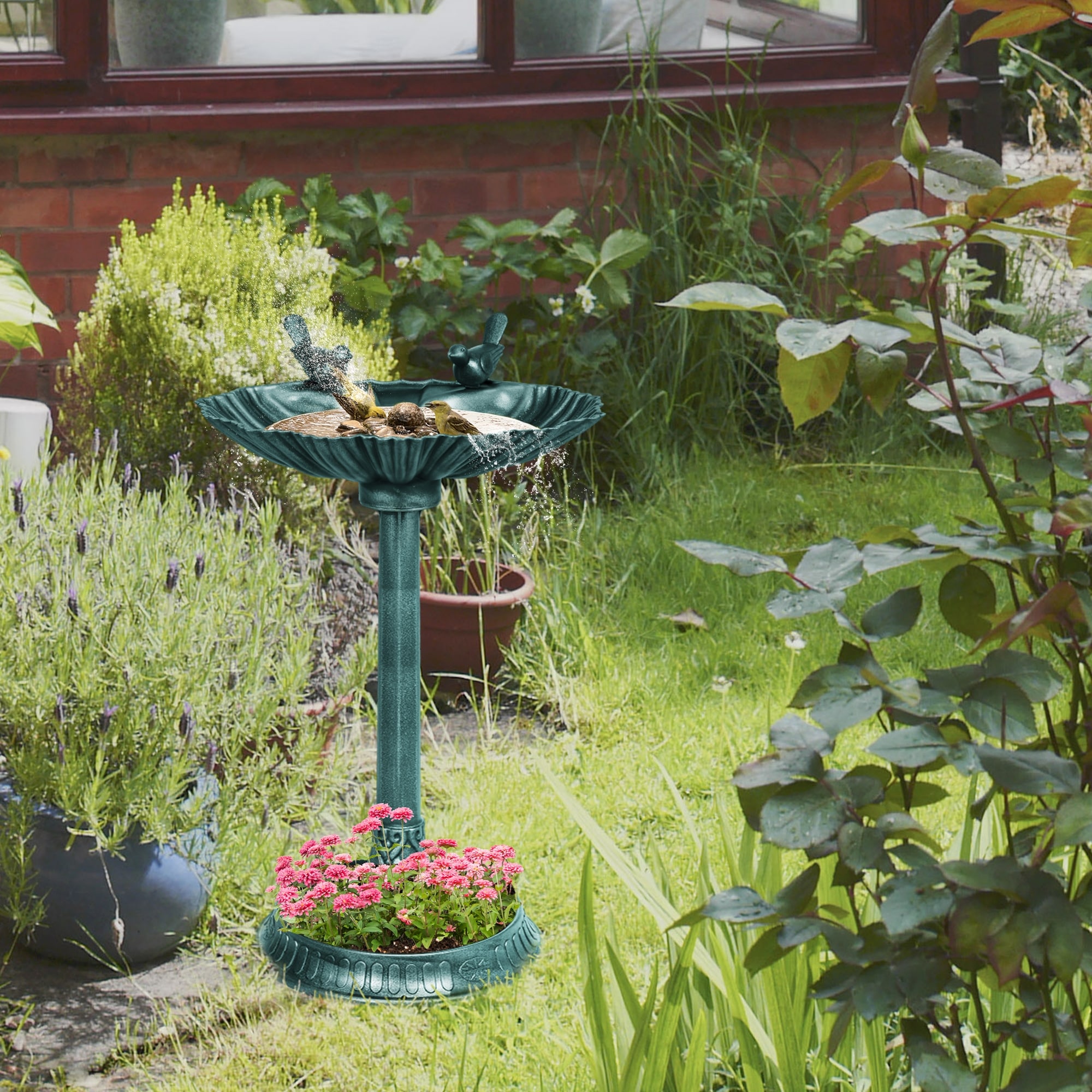 Outsunny 32" Antique Bird Bath, Vintage Style Decorative Birdbath & Bird Feeder Bowl, Decoration Yard Statue