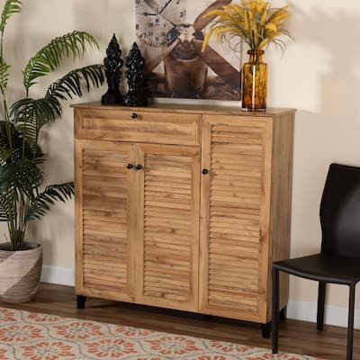 Coolidge Modern Shoe Storage Wood Cabinet with Drawer-Oak Brown