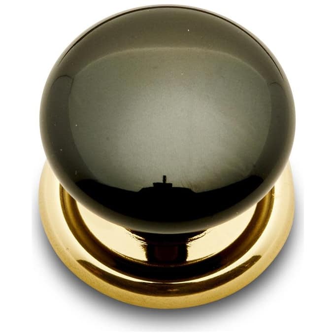 RK International CK-31-FLAT Porcelain 1-1/4" Round Classic Flat - Polished Brass / Black