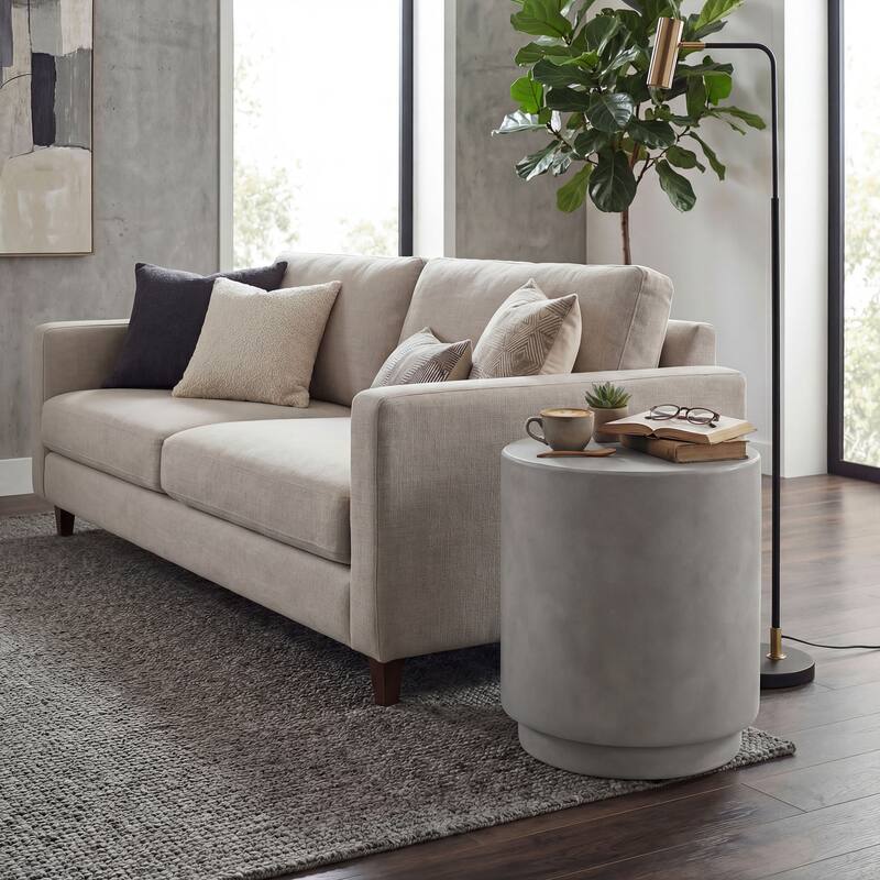 HOMCOM Lightweight Accent Table with Concrete Finish, Round Side Table with 4 Adjustable Feet for Indoor, Outdoor