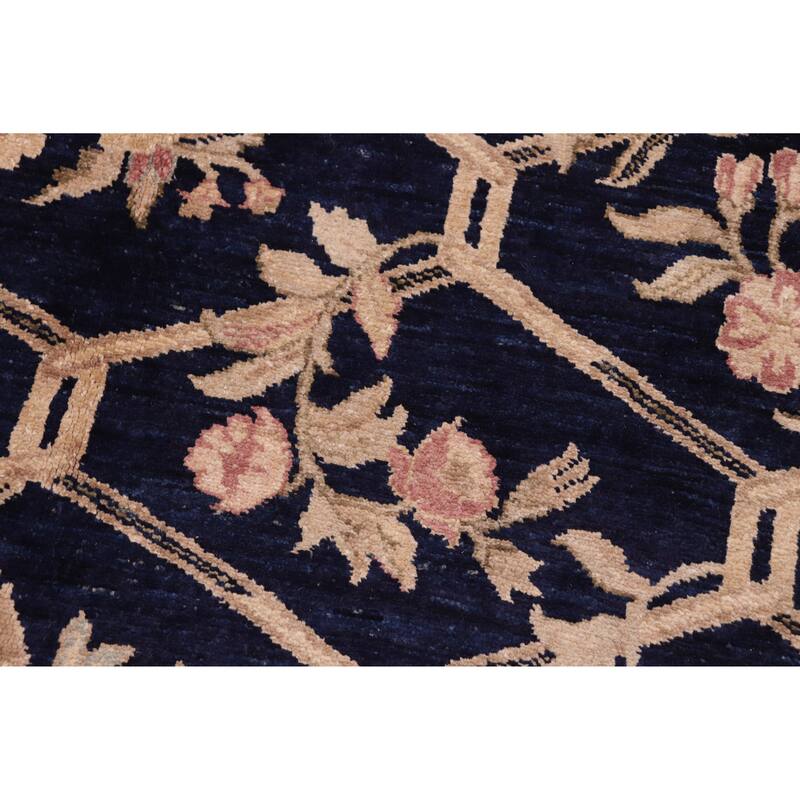 Hexagonal Trellis Floral Hand-Knotted Wool Area Rug