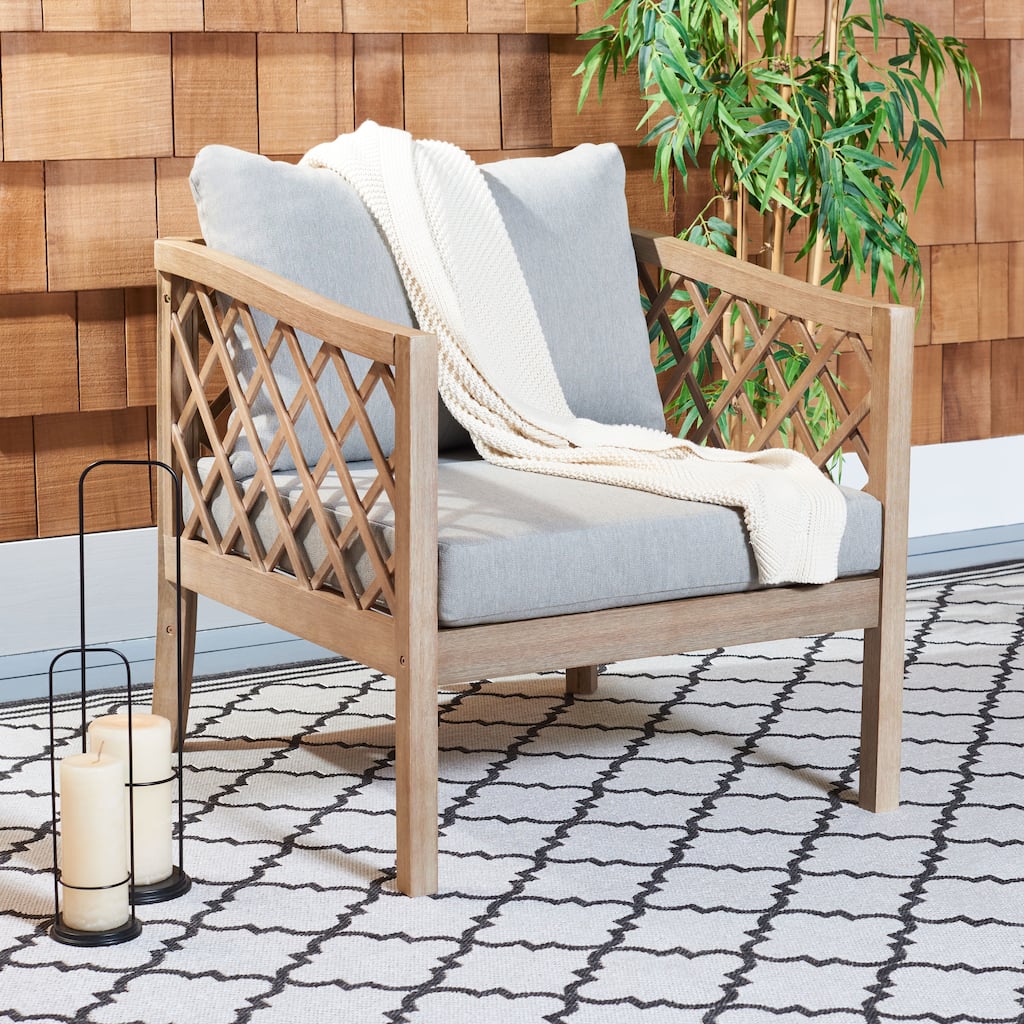 SAFAVIEH Couture Beula Wood Patio Chair - 31 In W x 29 In D x 29 In H - 31W x 29D x 29H