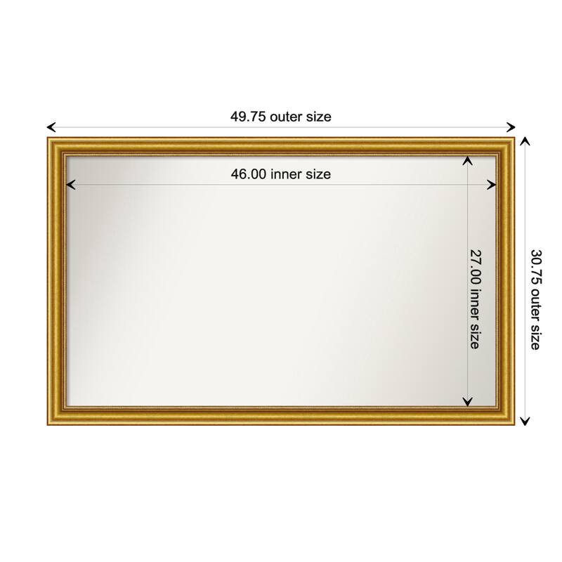 Townhouse Gold Framed Non-Beveled Custom Wall Mirror, Bathroom Vanity Mirror - Outer Size: 49.75 x 30.75