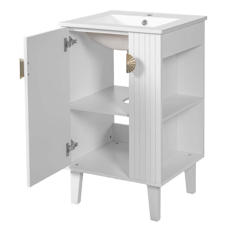 Roomfitters 20 Inch Bathroom Vanity with Ceramic Sink, Freestanding French Style Cabinet with Half-Moon Pulls