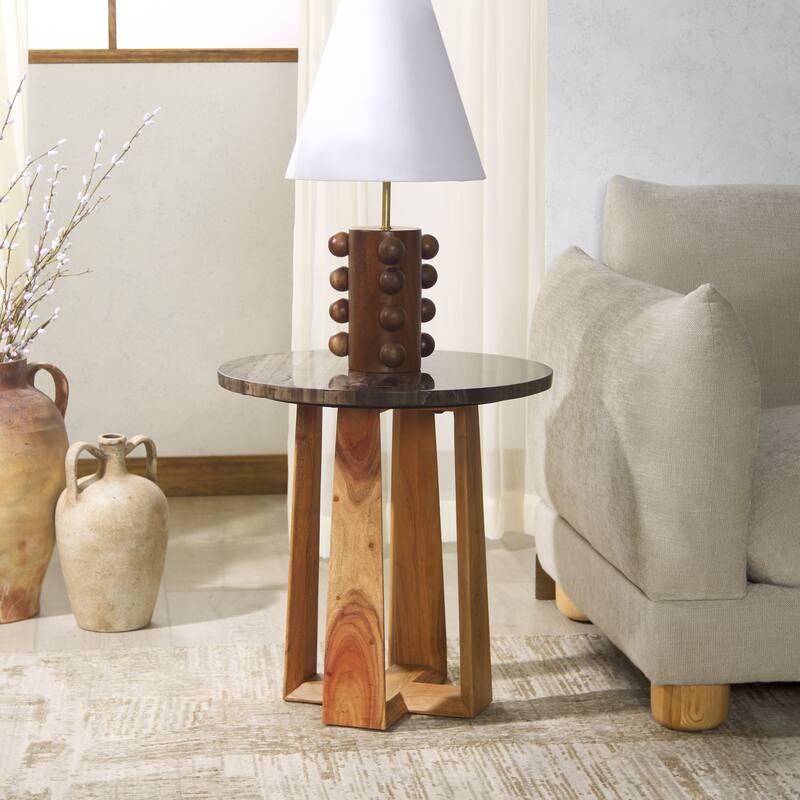 SAFAVIEH Couture Trenton Marble Top Accent Tabl - 20"W x 20"D x 20"H - Brown/Natural