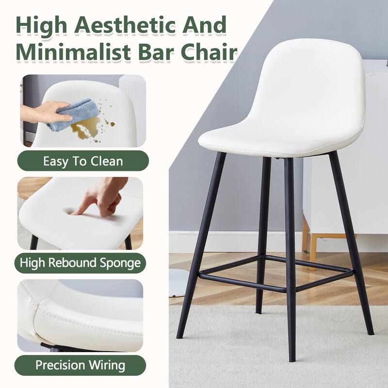 Counter Height Bar Stools Set of 2, PU Leather Bar Chair with Round Backrest, Kitchen Island Chairs with Footstool