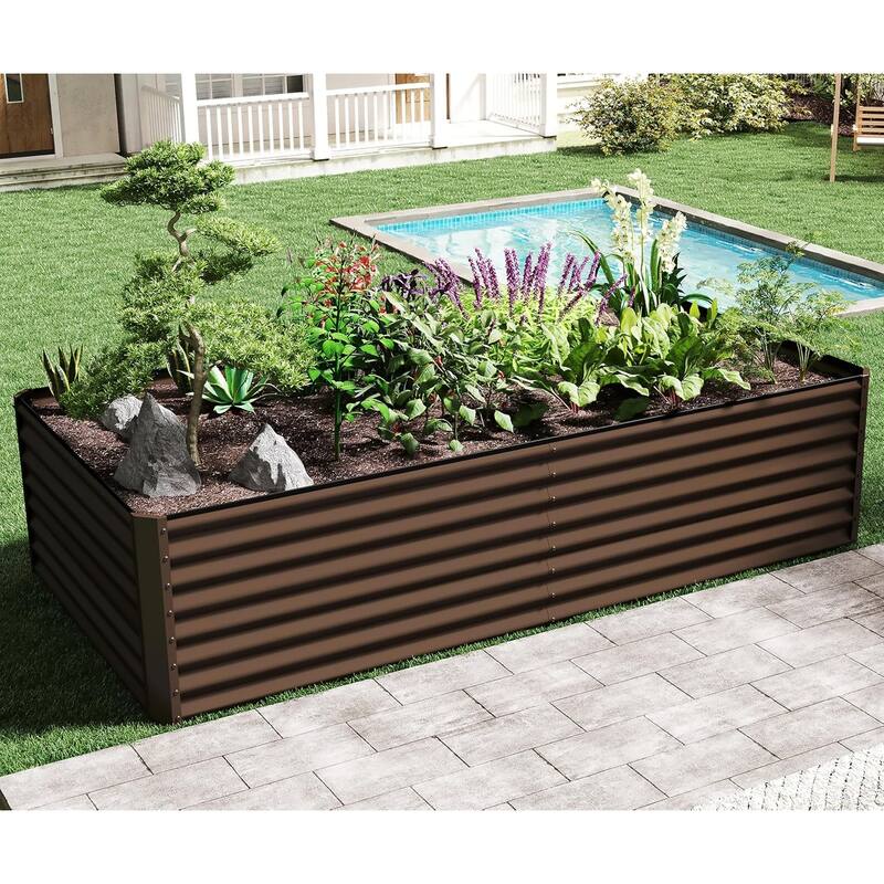 Heavy-Duty Outdoor Garden Planter Box for Vegetables with Safety Edge - Brown-8x4x2 ft